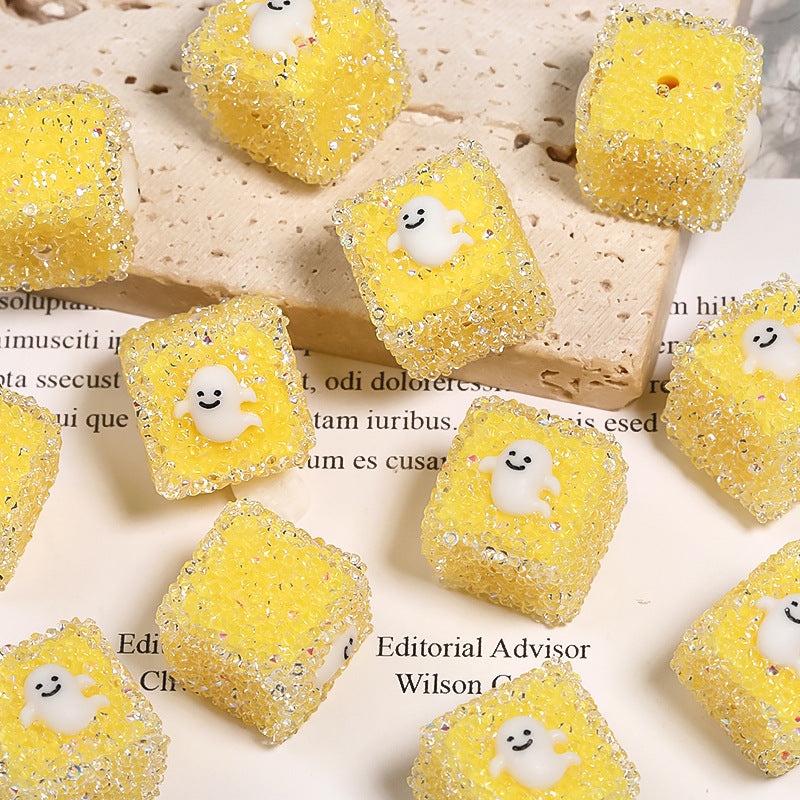 Wholesale 5pcs/pack Rhinestone Halloween Pumpkin Skull Square Sugar Beads